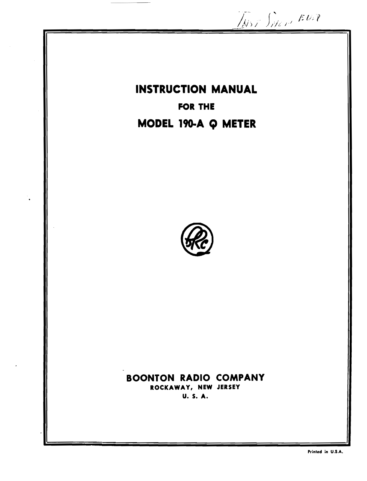 Boonton Electronics 190-A Service manual