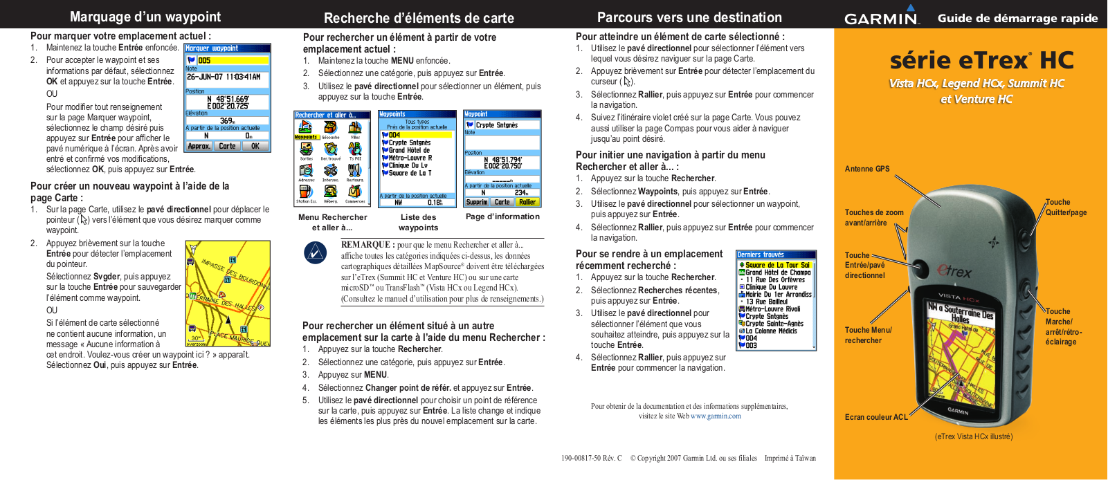 GARMIN eTrex Legend HCx Guide rapide