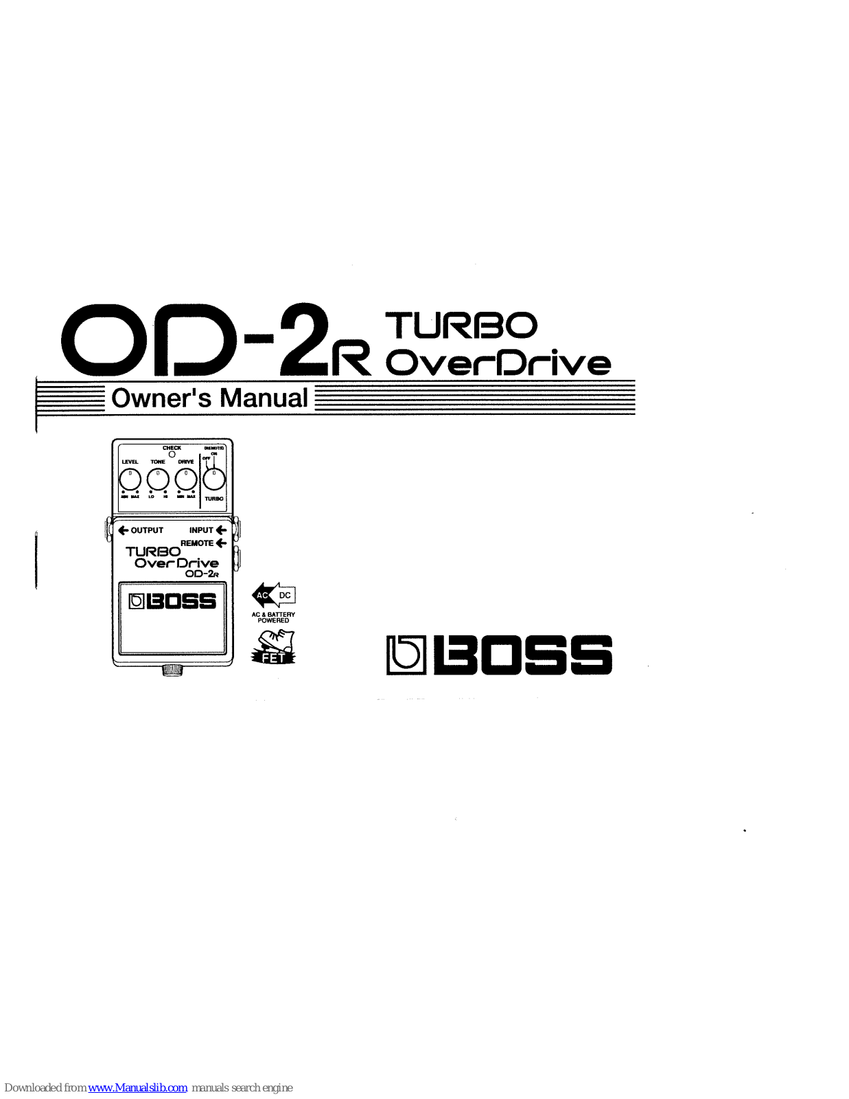 Boss OD-2R Turbo Over Drive Owner's Manual