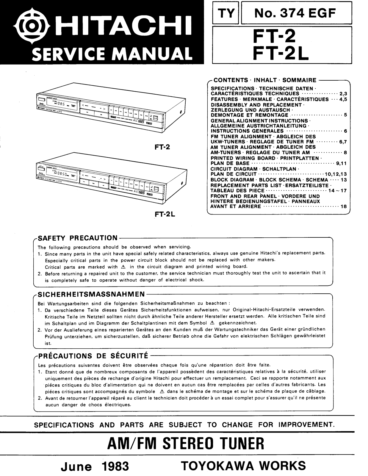 Hitachi FT-2-L Service Manual