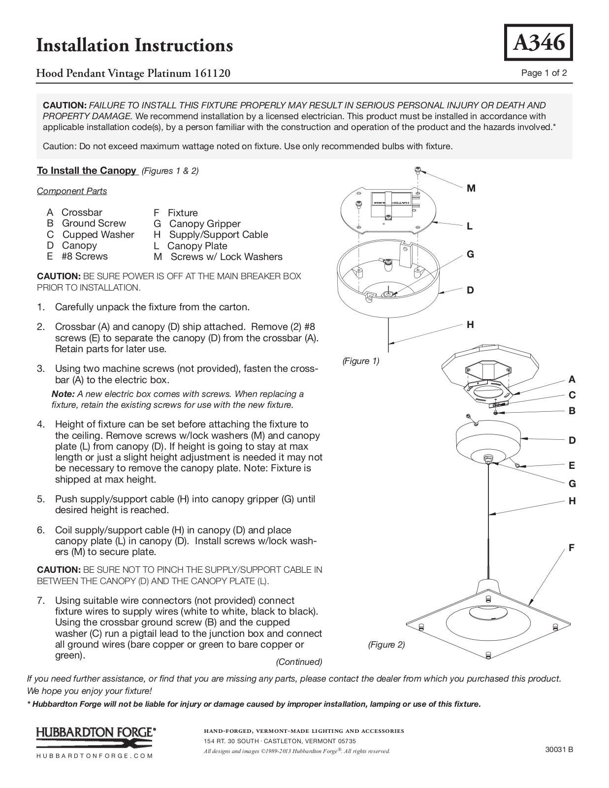 Hubbardton Forge 161120 User Manual