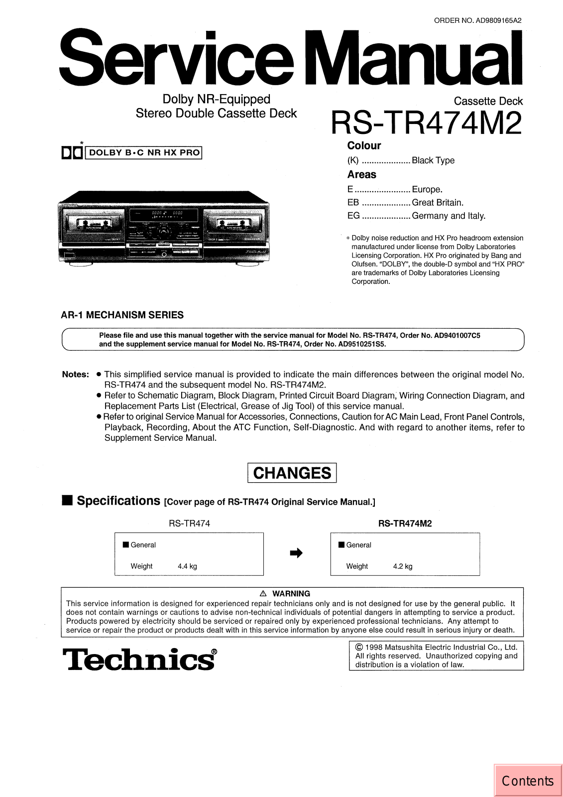 Technics RSTR-474-M-2 Service manual