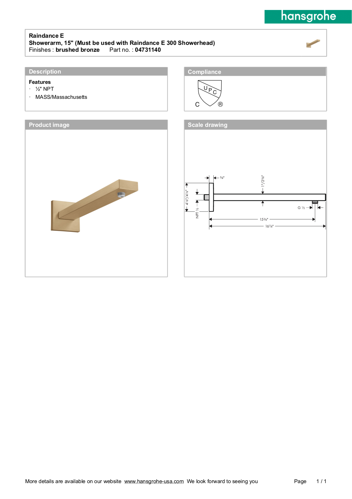 Hansgrohe GCDC1598 Specifications - ManualMachine.com
