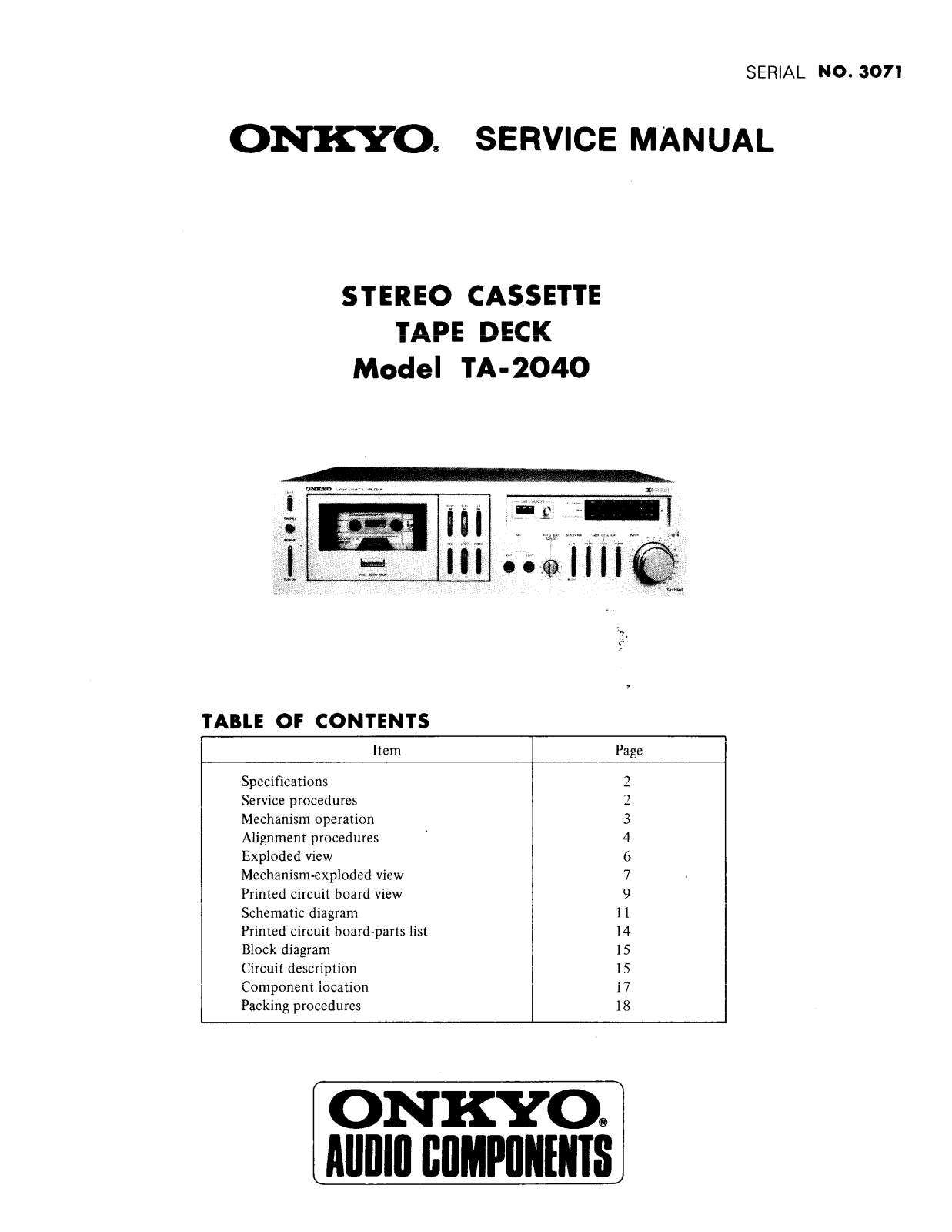 Onkyo TA-2040 Service manual