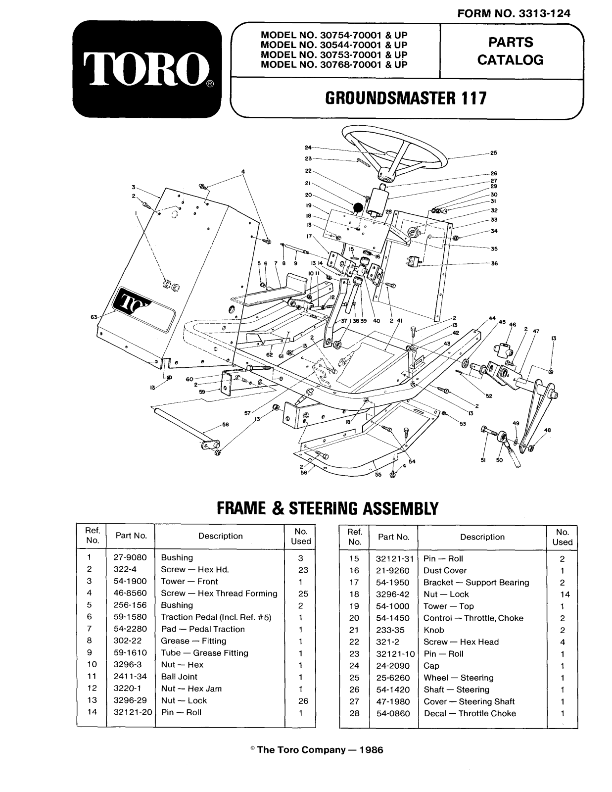 Toro 30544, 30753, 30768, 55-8450, 30754 Parts Catalogue