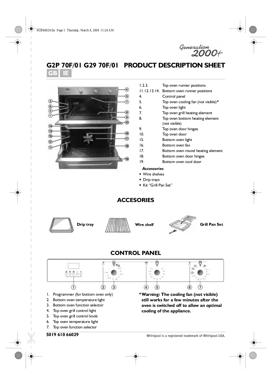 Whirlpool G2P 70F/SS INSTRUCTION FOR USE