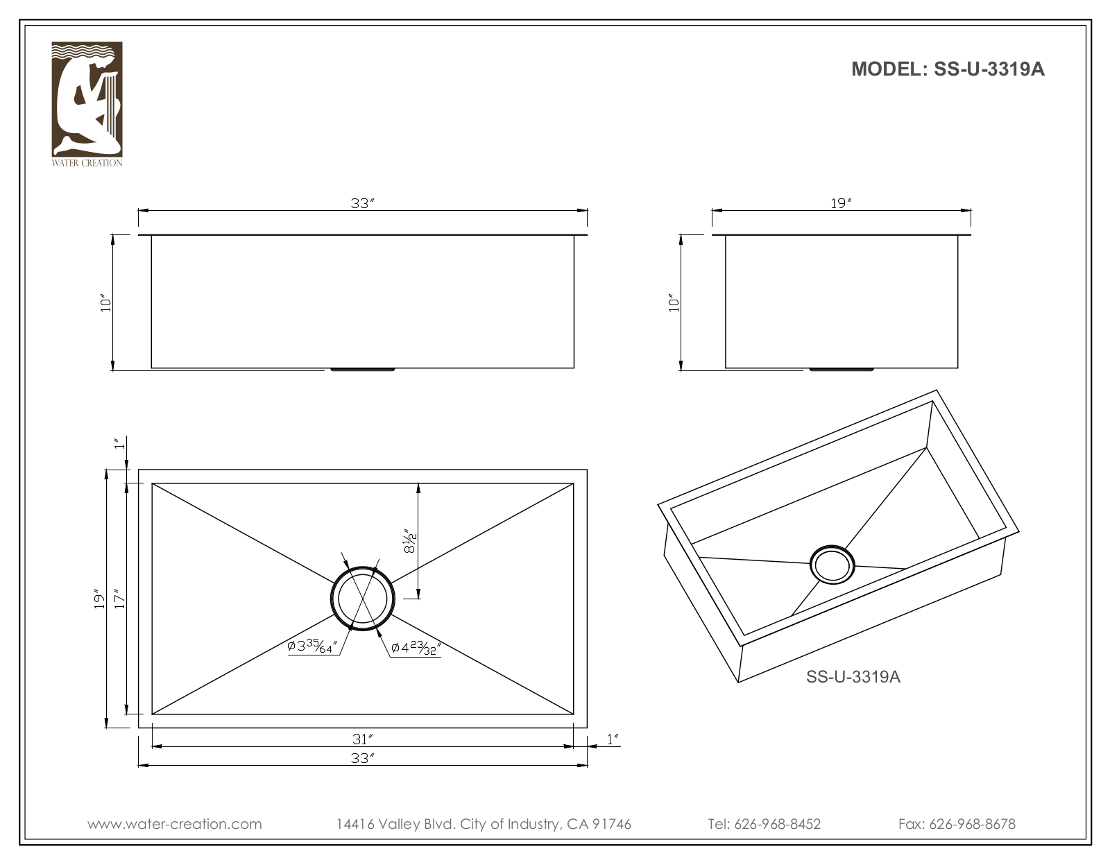 Water Creation SSU3319A Specifications