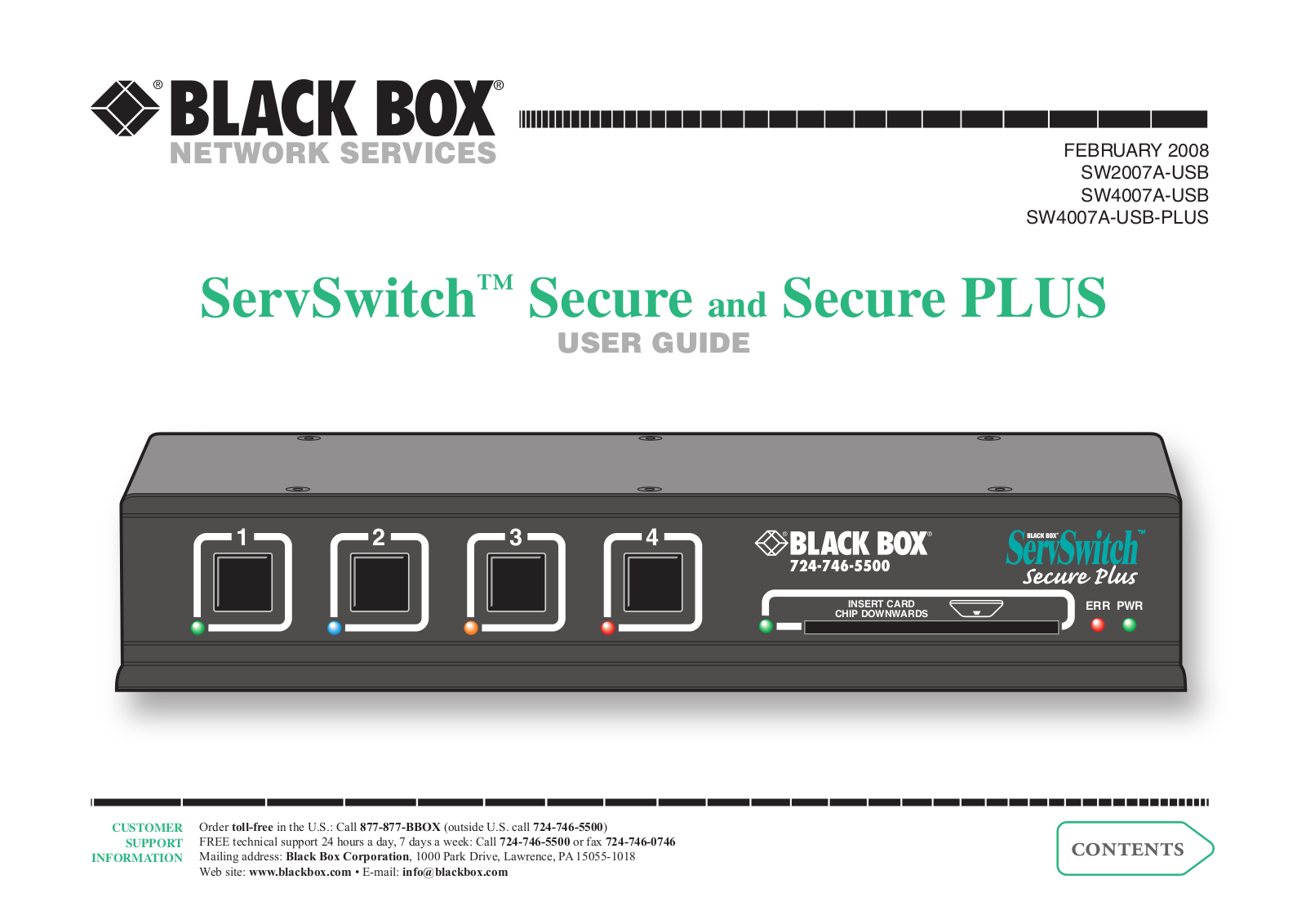 Black Box SW4007A-USB-PLUS, SW4007A-USB, SW2007A-USB User Manual