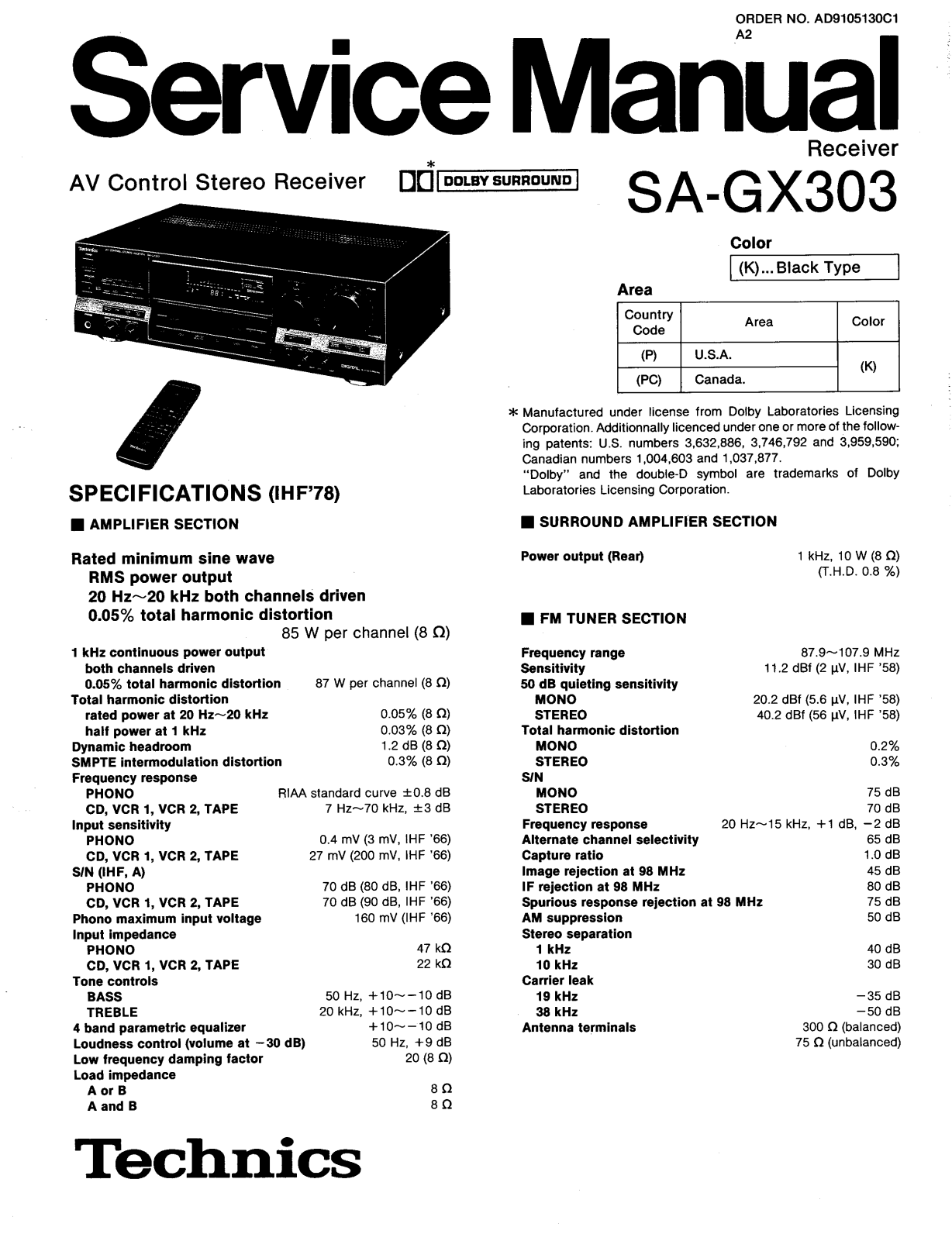 Technics SA-GX303 Service Manual