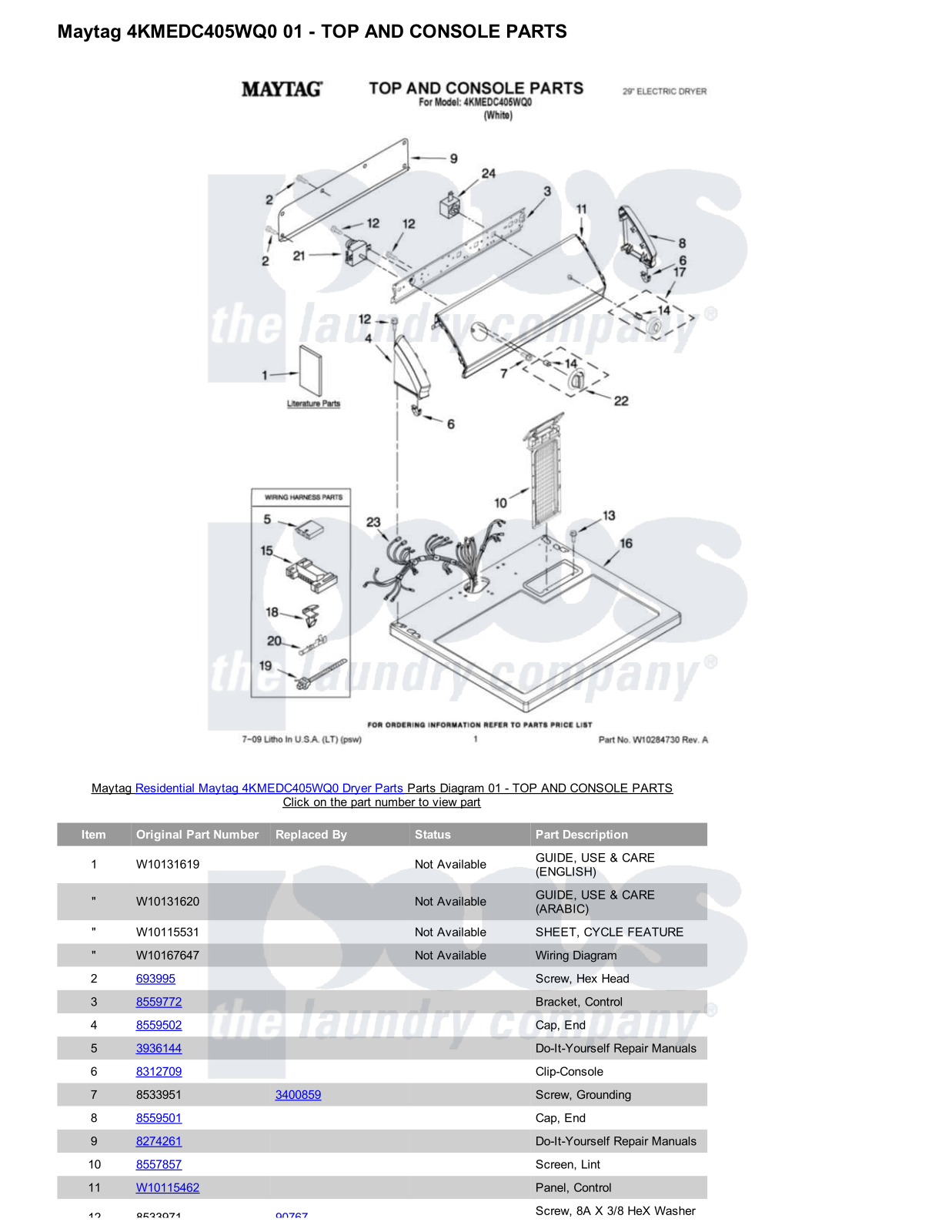 Maytag 4KMEDC405WQ0 Parts Diagram