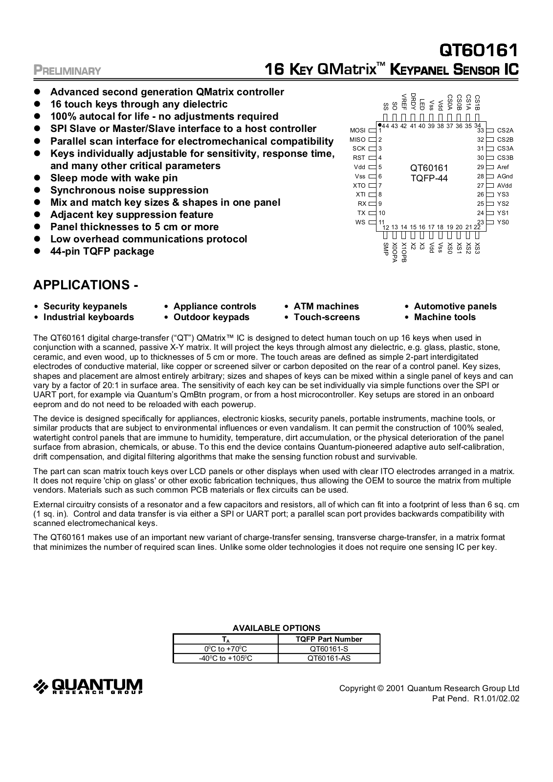 QPROX QT60161-AS, QT60161-S Datasheet