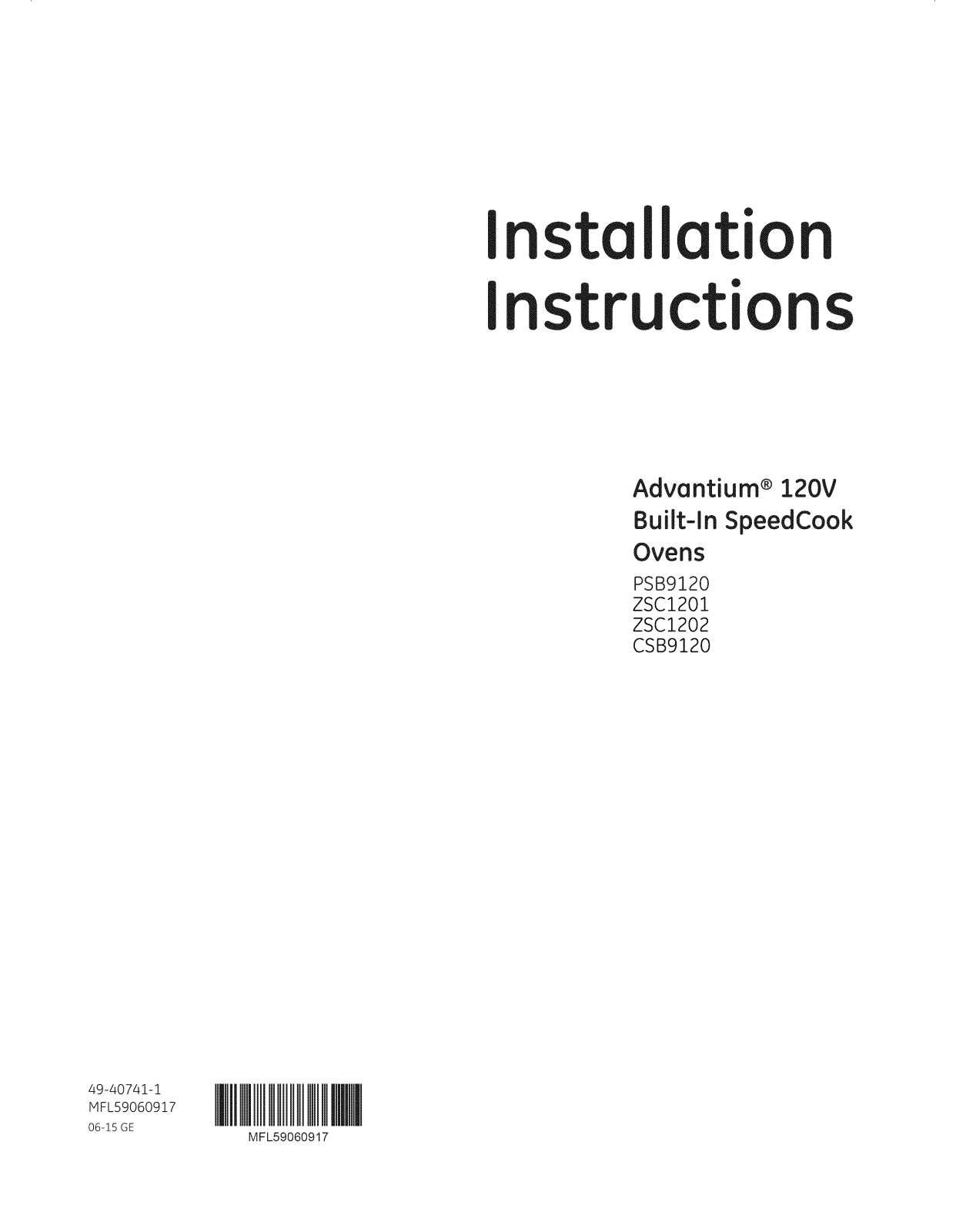 GE CSB9120SJ1SS, CSB9120SJ2SS, ZSC1201J1SS, ZSC1201J2SS, ZSC1202J1SS Installation Guide