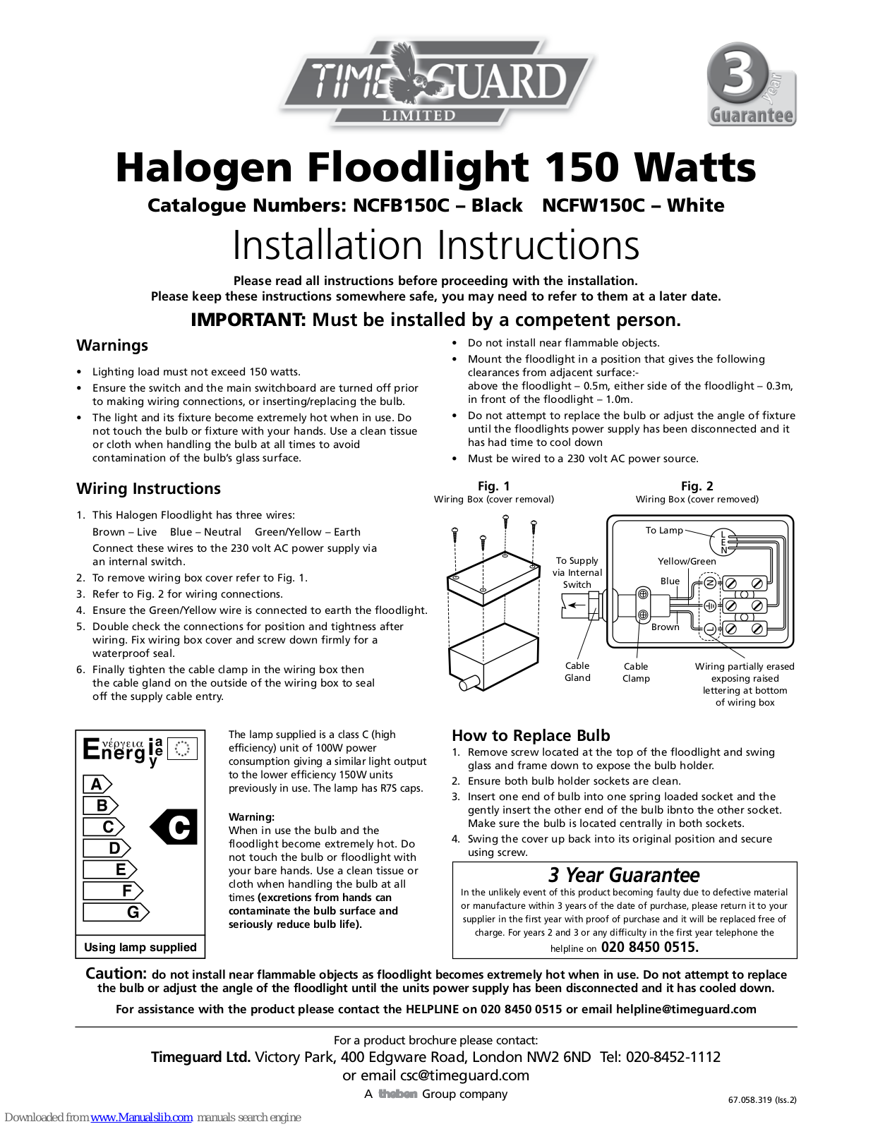 Time Guard NCFB150C, NCFW150C Installation Instructions Manual