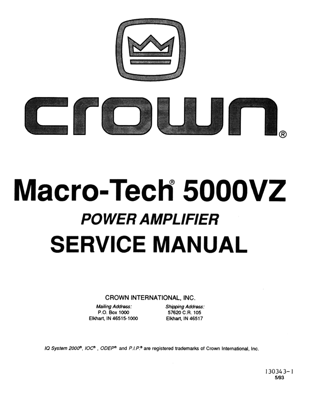 Crown Macro-Tech 5000-VZ Service manual