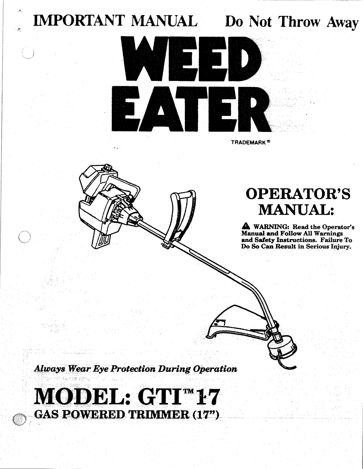 Weed Eater GTI 17 User Manual