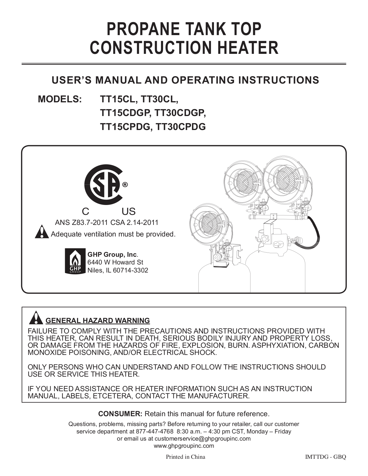 Dyna-Glo TT15CL, TT30CL, TT15CDGP, TT30CDGP, TT15CPDG User Manual