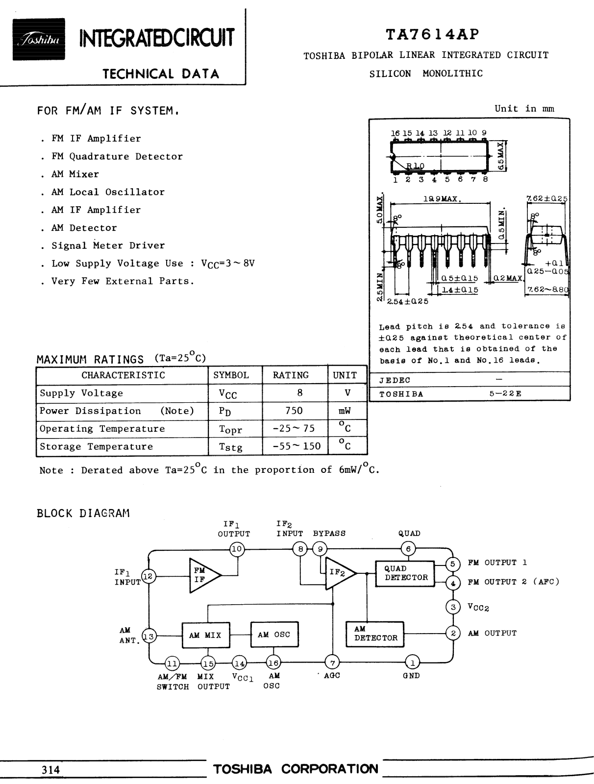 Datasheet TA7614AP Specification - ManualMachine.com