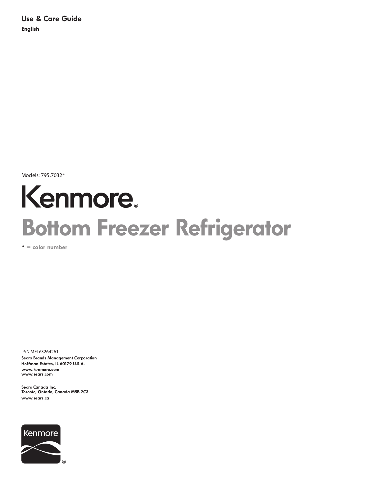 Kenmore Bottom Freezer Refrigerator User Manual