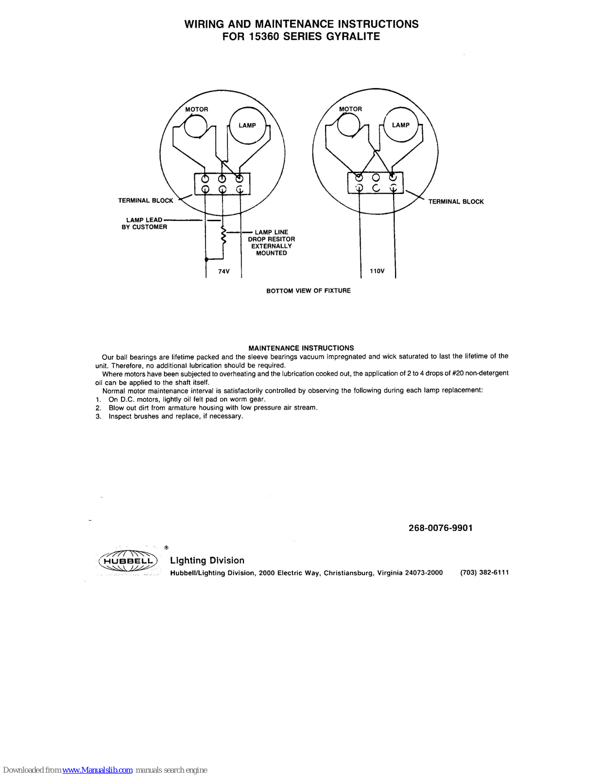 Hubbell 15360 Wiring And Maintenance Instructions