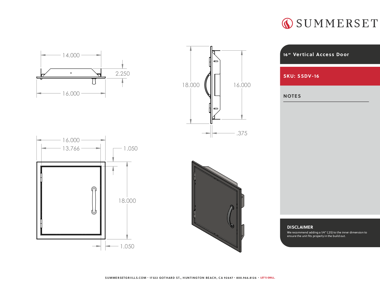 Summerset SSDV-16 Line Drawing - ManualMachine.com