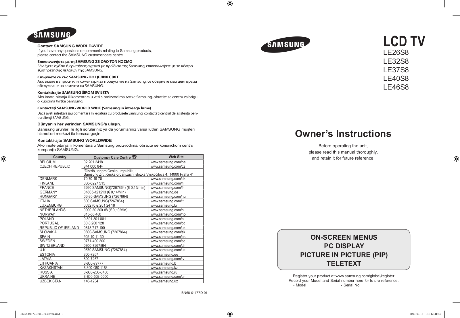 SAMSUNG LE32S81B, LE26S81B, LE40S81B, LE37S81B User Manual