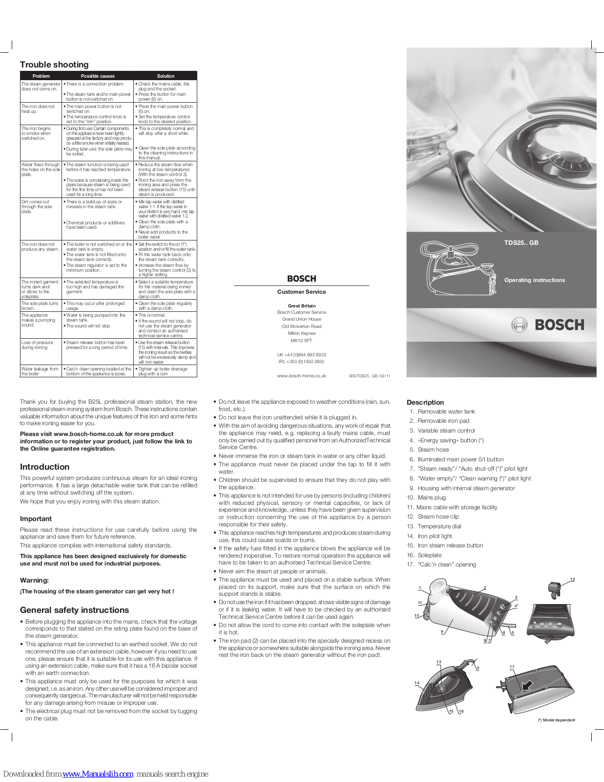 Bosch B25L Operating Instructions Manual