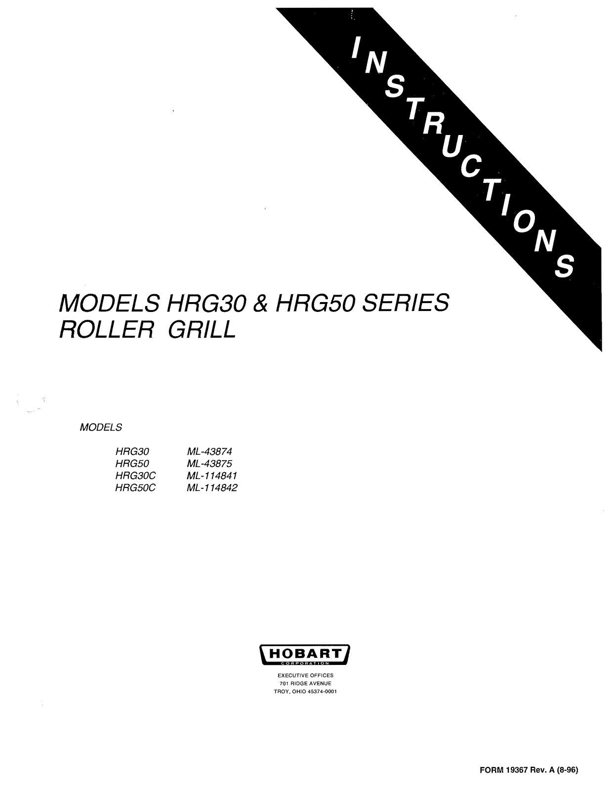 Hobart hrg30, hrg50, ml-114841, hrg50c, hrg30c User Manual