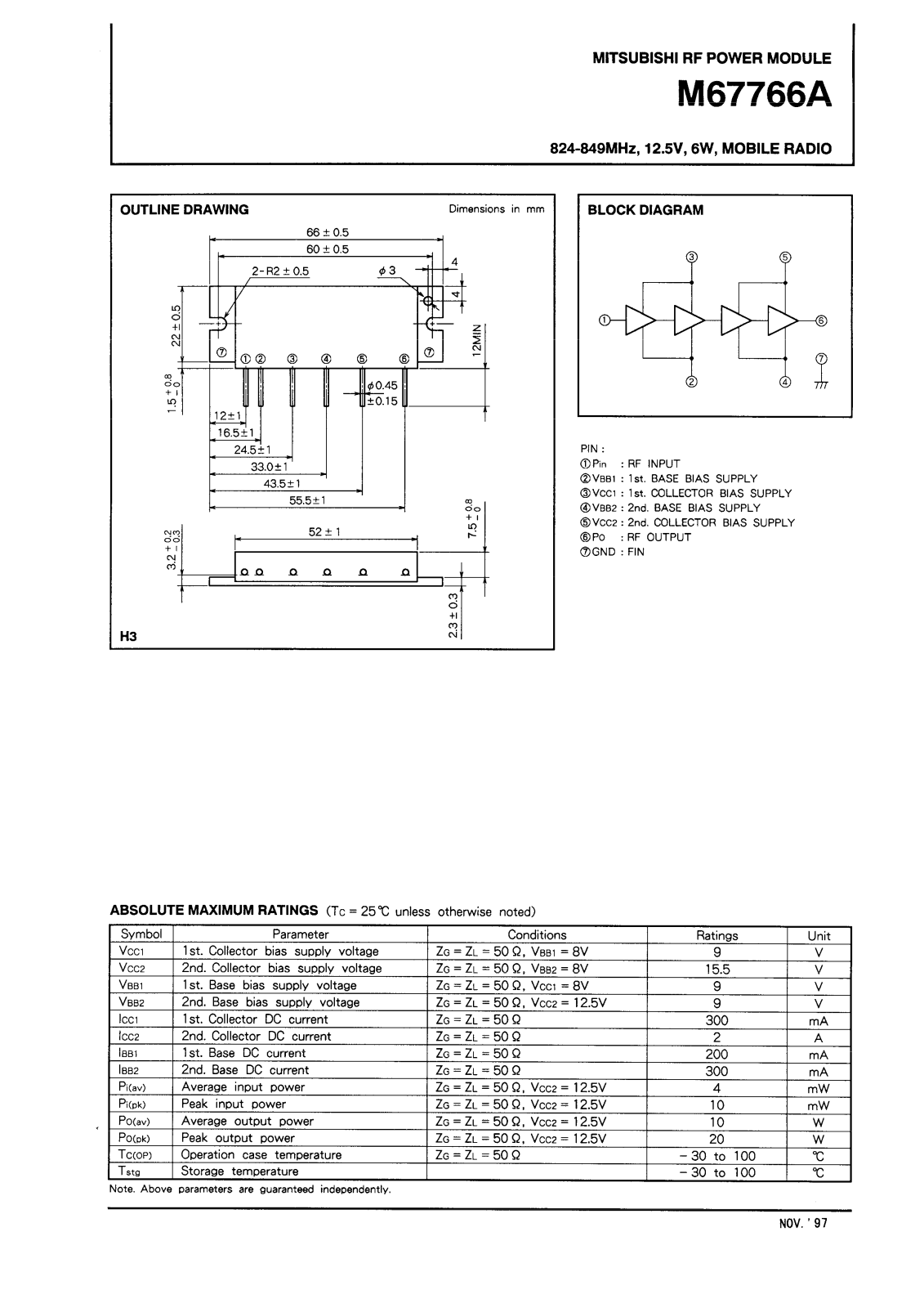 Mitsubishi M67766A Datasheet