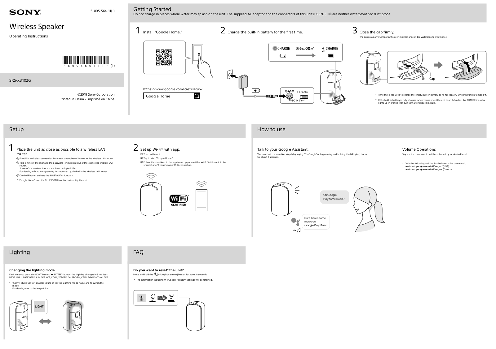 Sony SRS-XB402G Operating Instructions Manual