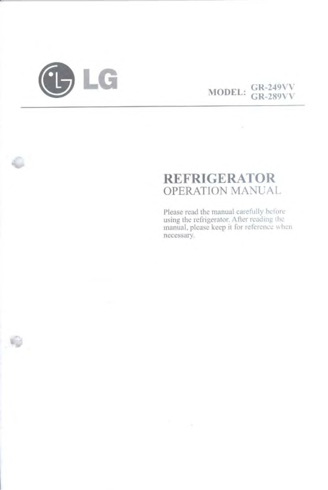 LG GR-289VV, GR-249VV User Manual