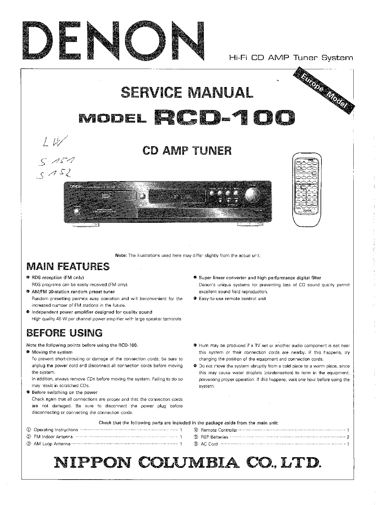 Denon RCD-100 Service Manual