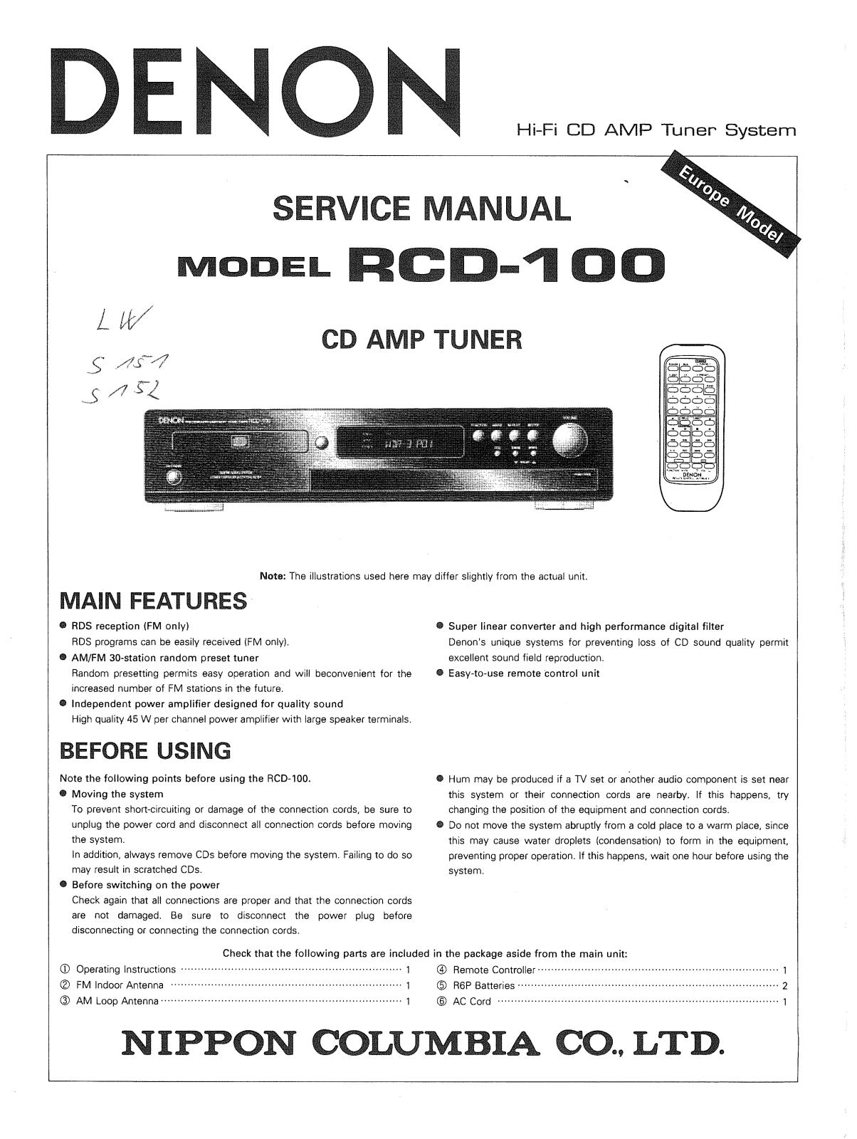 Denon RCD-100 Service Manual