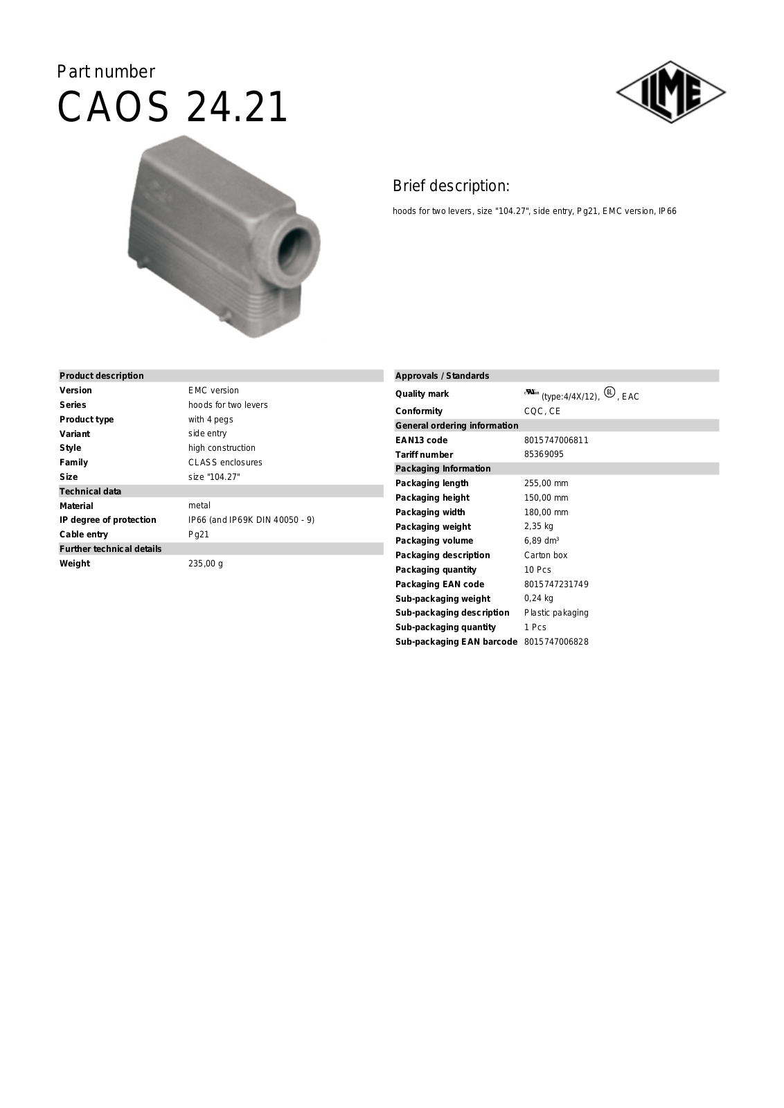 Datasheet CAOS-24.21 Datasheet (ILME) - ManualMachine.com