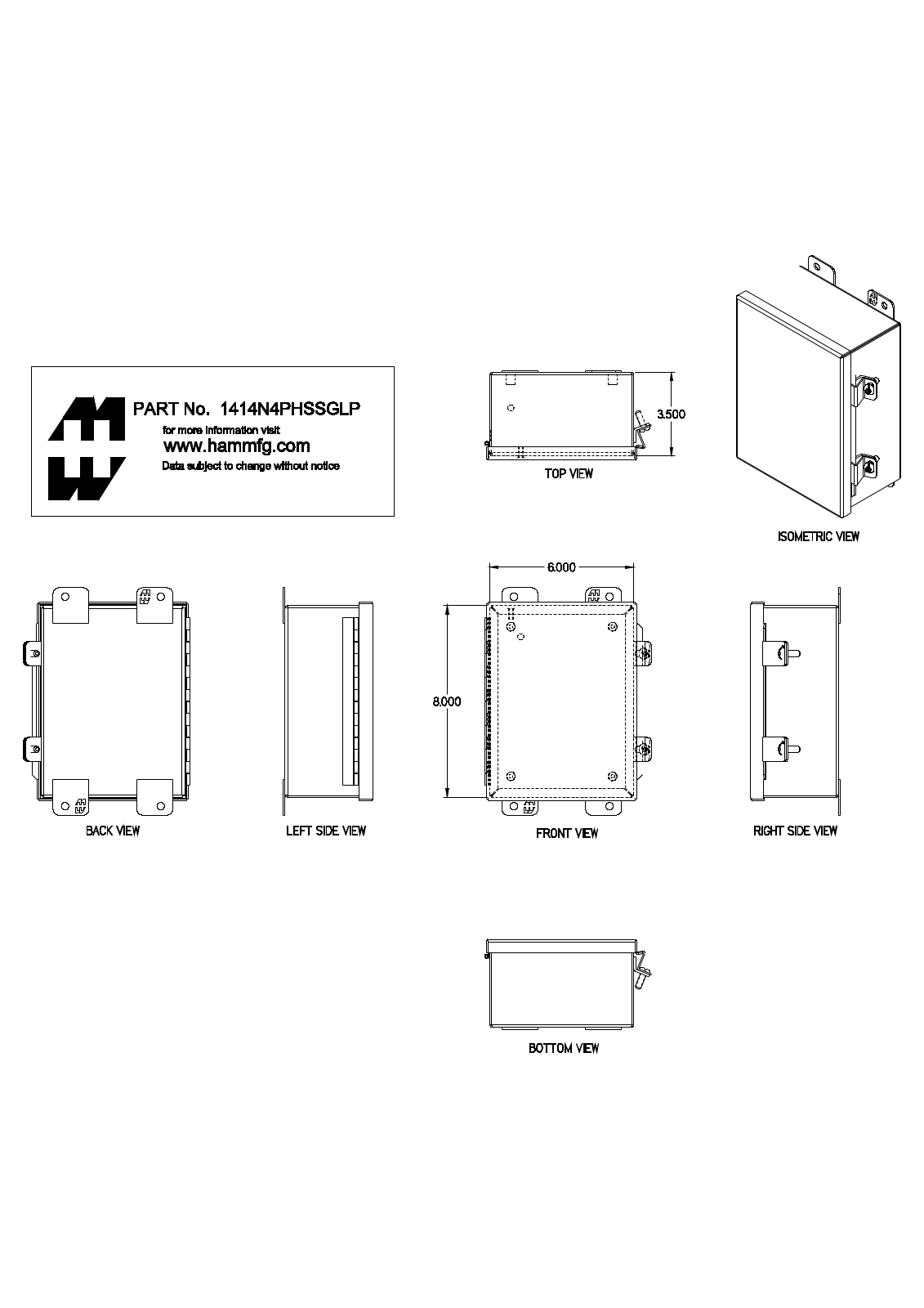 Hammond Manufacturing 1414N4PHSSGLP technical drawings