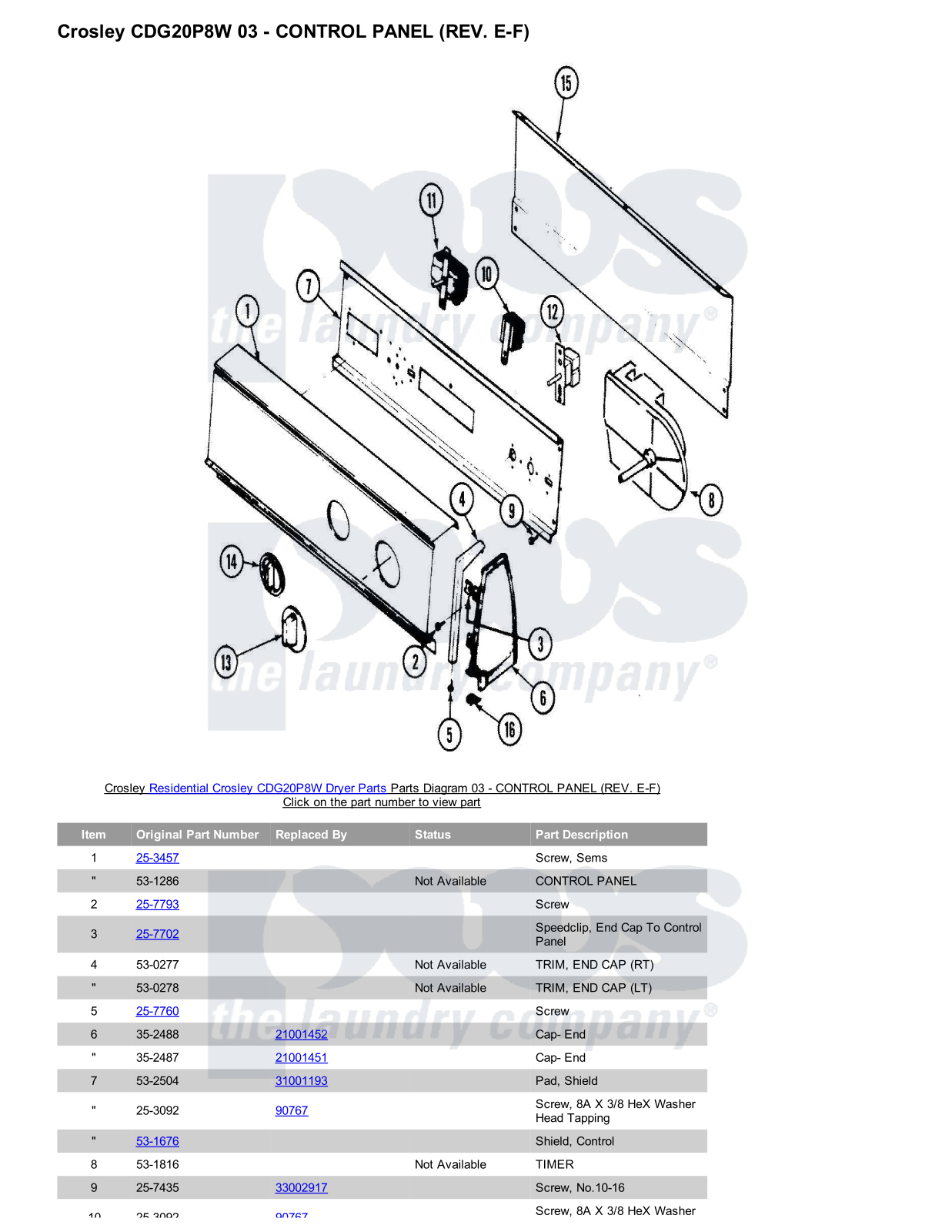 Crosley CDG20P8W Parts Diagram