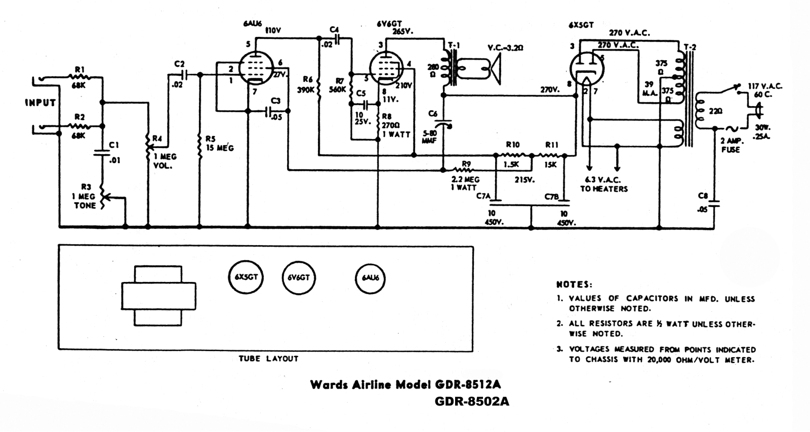 Airline Wards gdr 8502a, gdr 8512a schematic