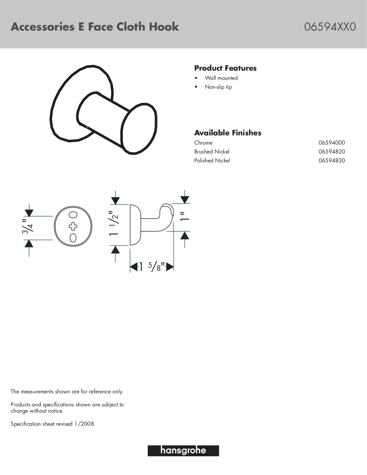 Hans Grohe 06594XX0 User Manual