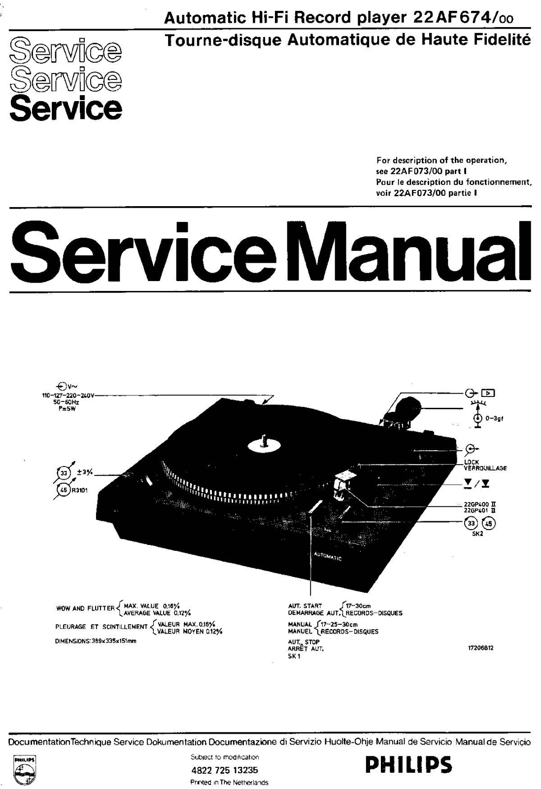 Philips 22-AF-674 Service Manual