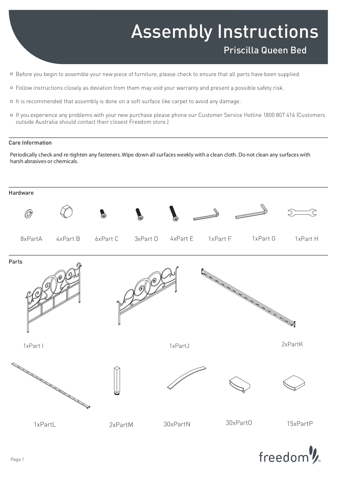 Freedom Priscilla Queen Bed, Priscilla Double Bed Assembly Instruction