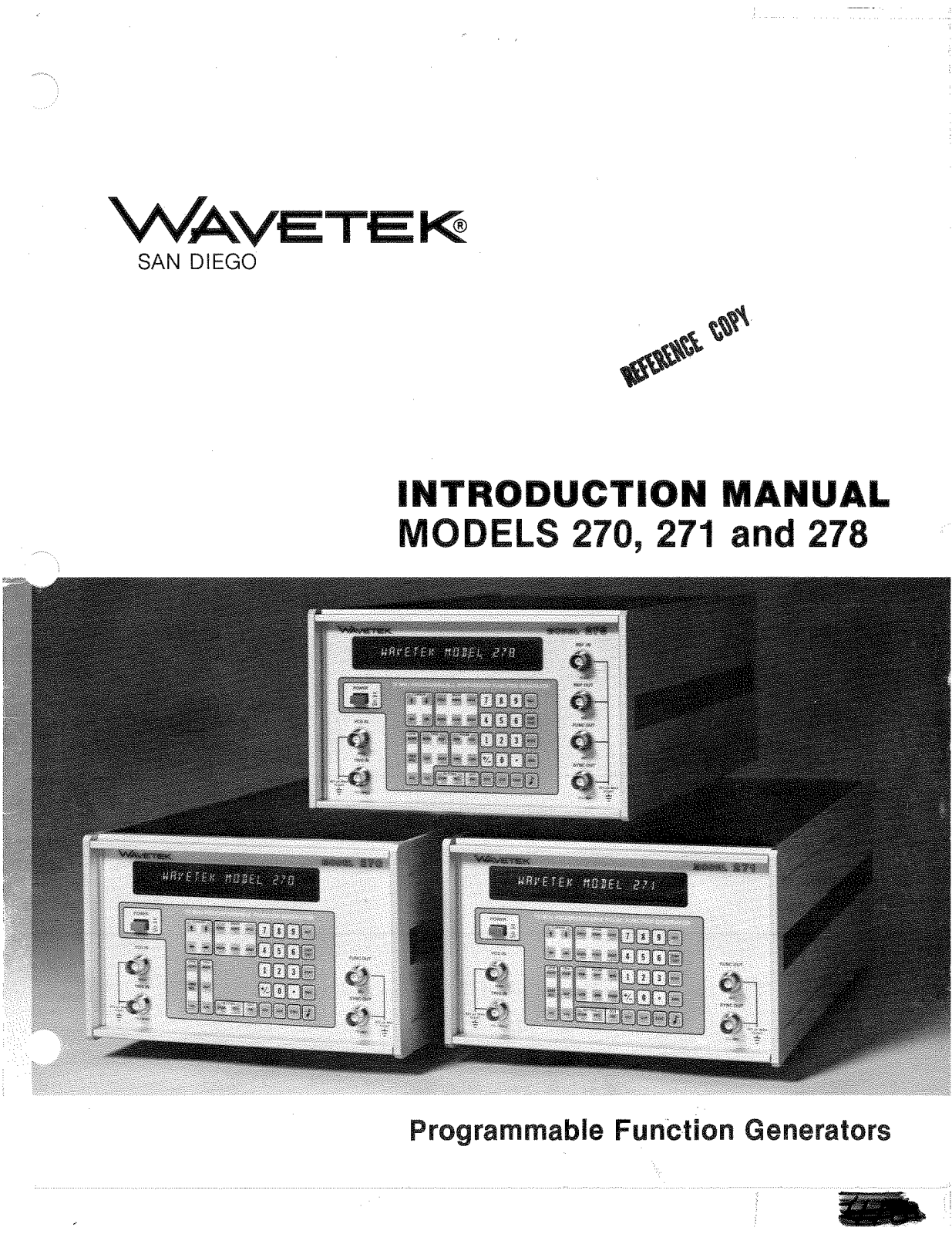 Wavetek 271, 270, 278 User Manual