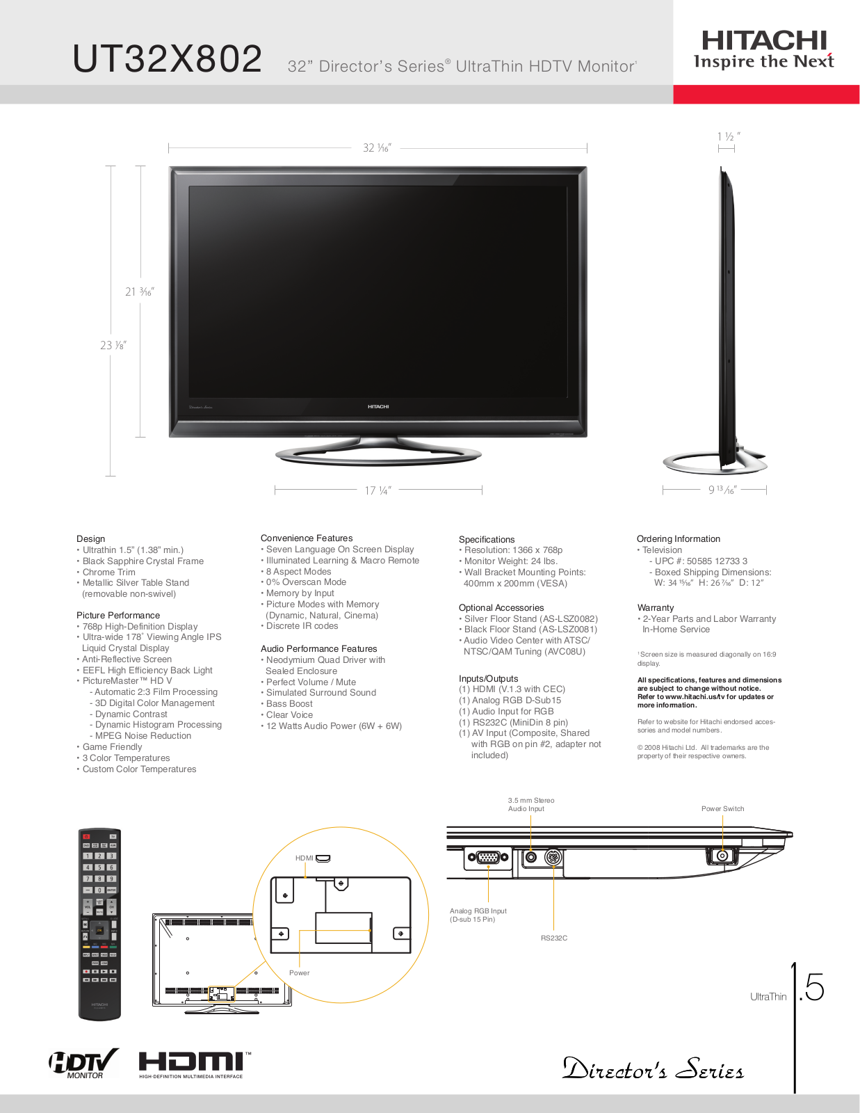 Hitachi UT32X802 User Manual