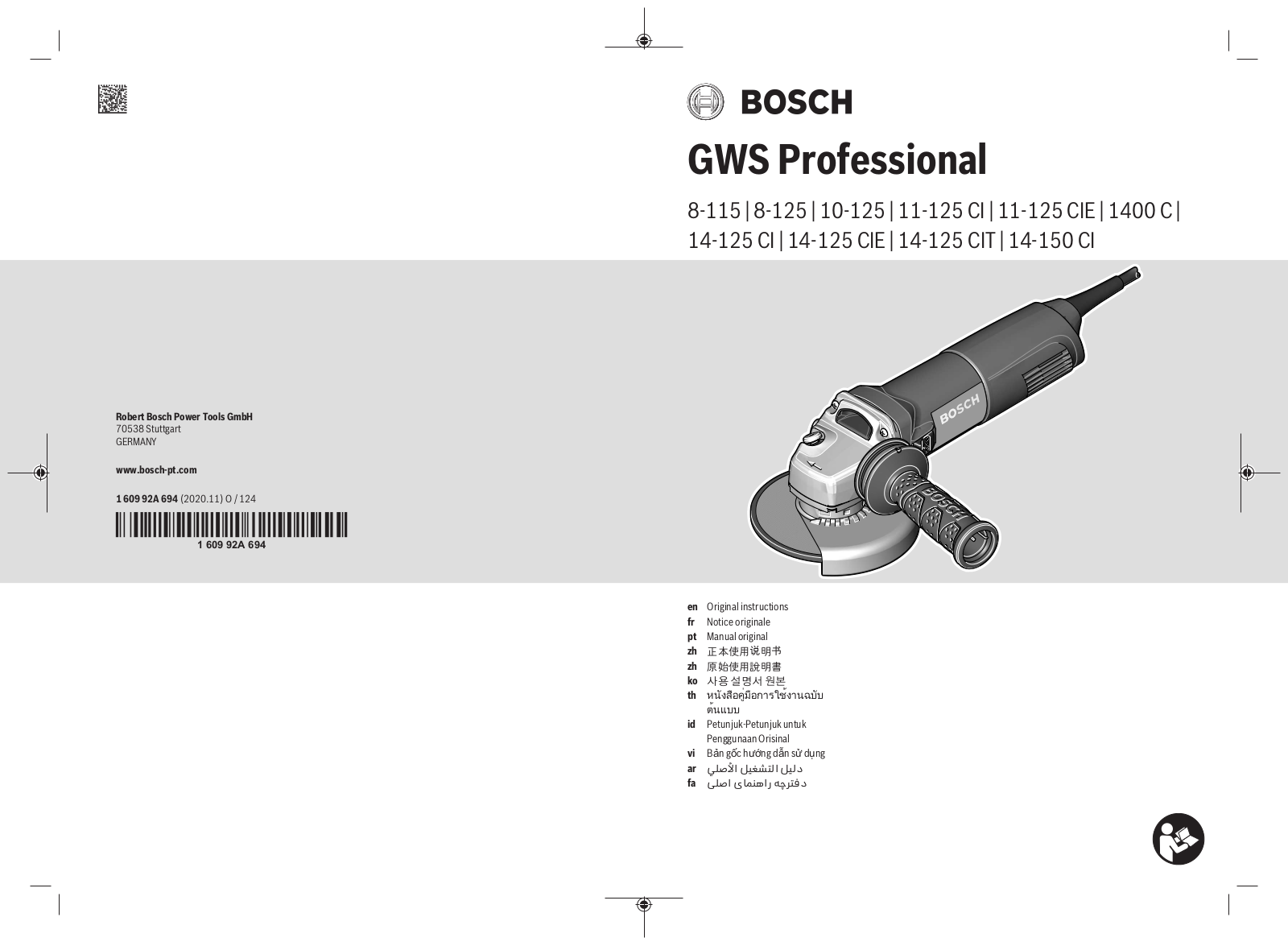 Bosch GWS 8-115, GWS 8-125, GWS 10-125, GWS 11-125 CI, GWS 11-125 CIE User Manual