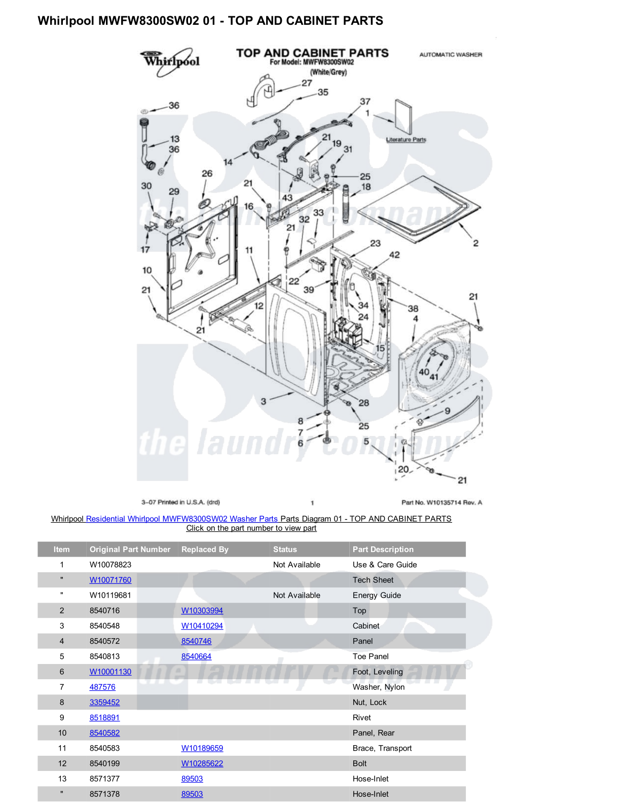 Whirlpool MWFW8300SW02 Parts Diagram