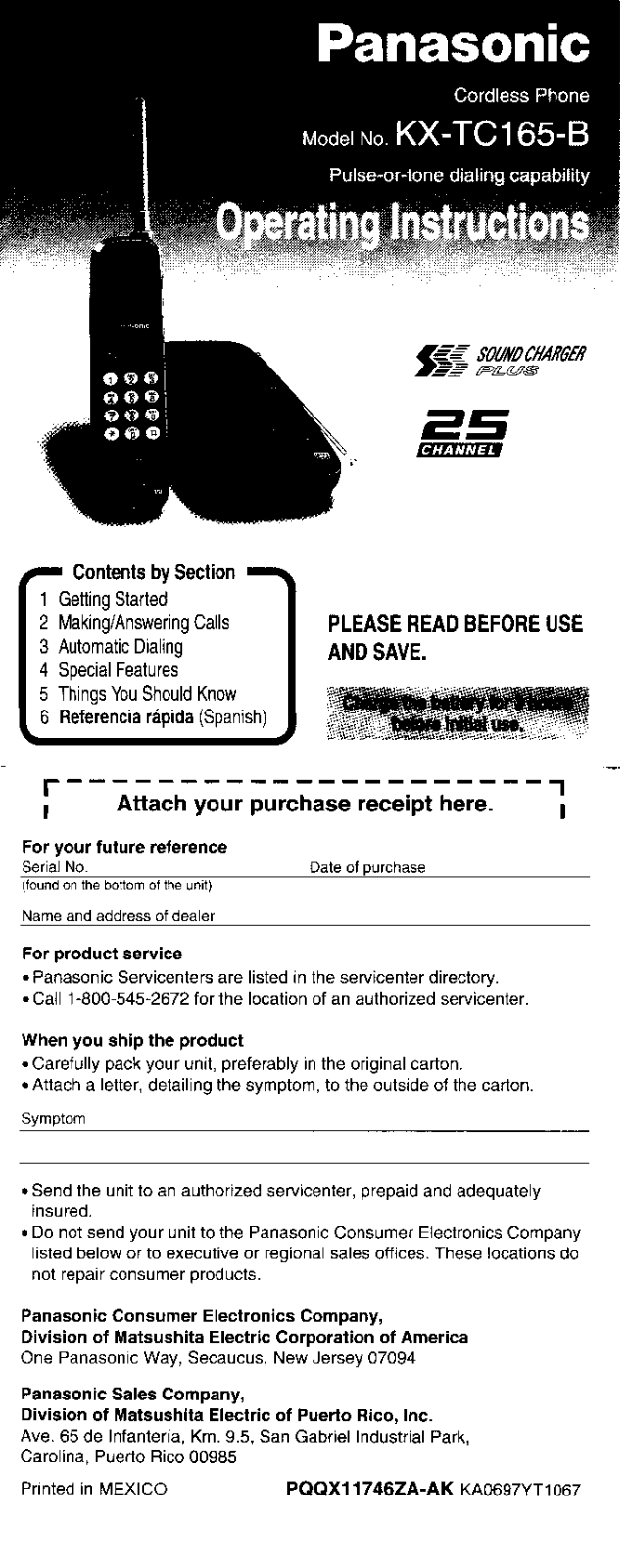 Panasonic kx-tc165 Operation Manual