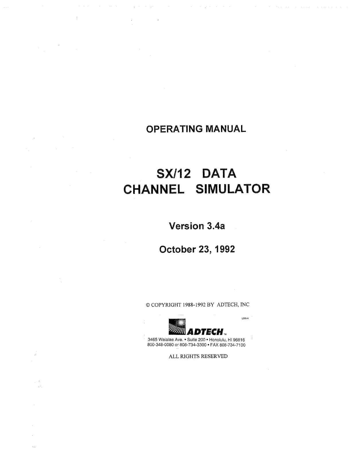 Adtech SX/12-0, SX/12-2, SX/12-1 User Manual - ManualMachine.com