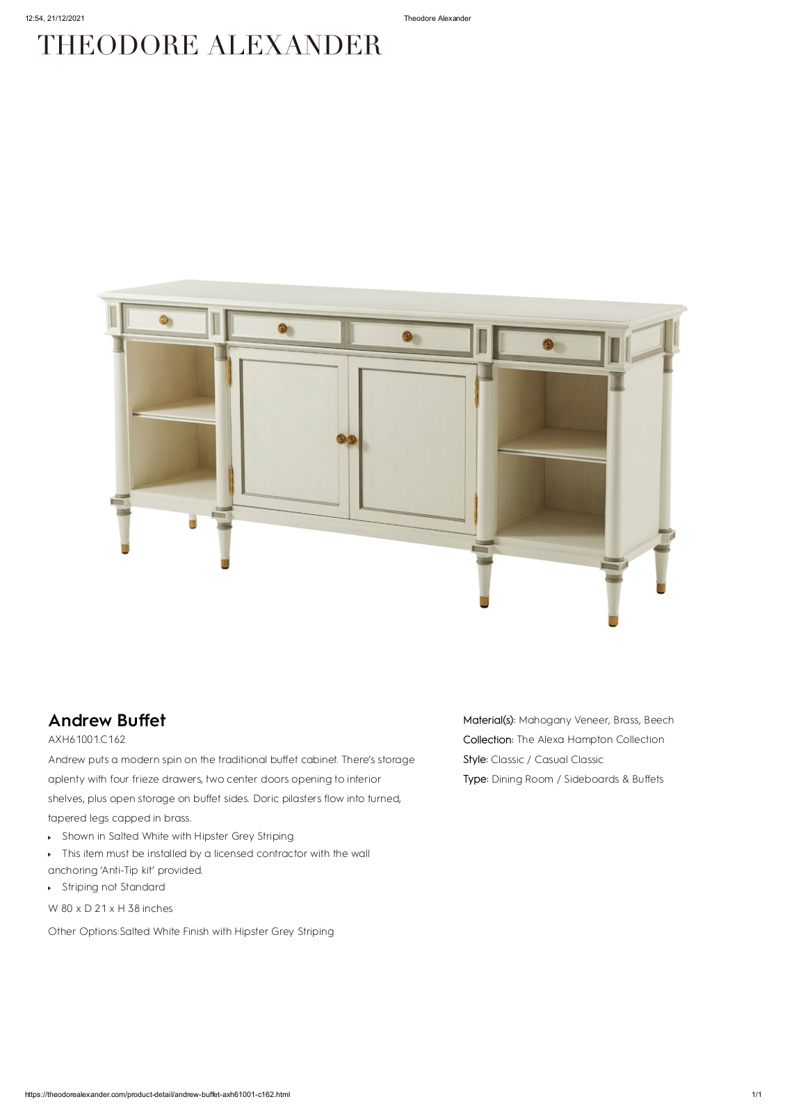 Theodore Alexander FPLJ3547 Specifications - ManualMachine.com