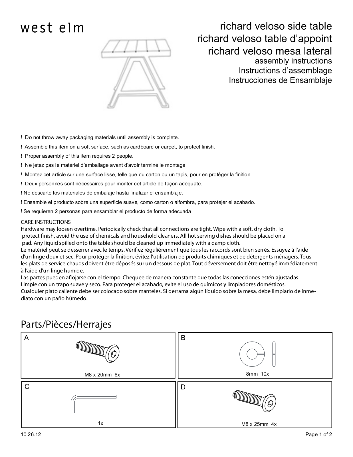 West Elm Richard Veloso Side Table Assembly Instruction