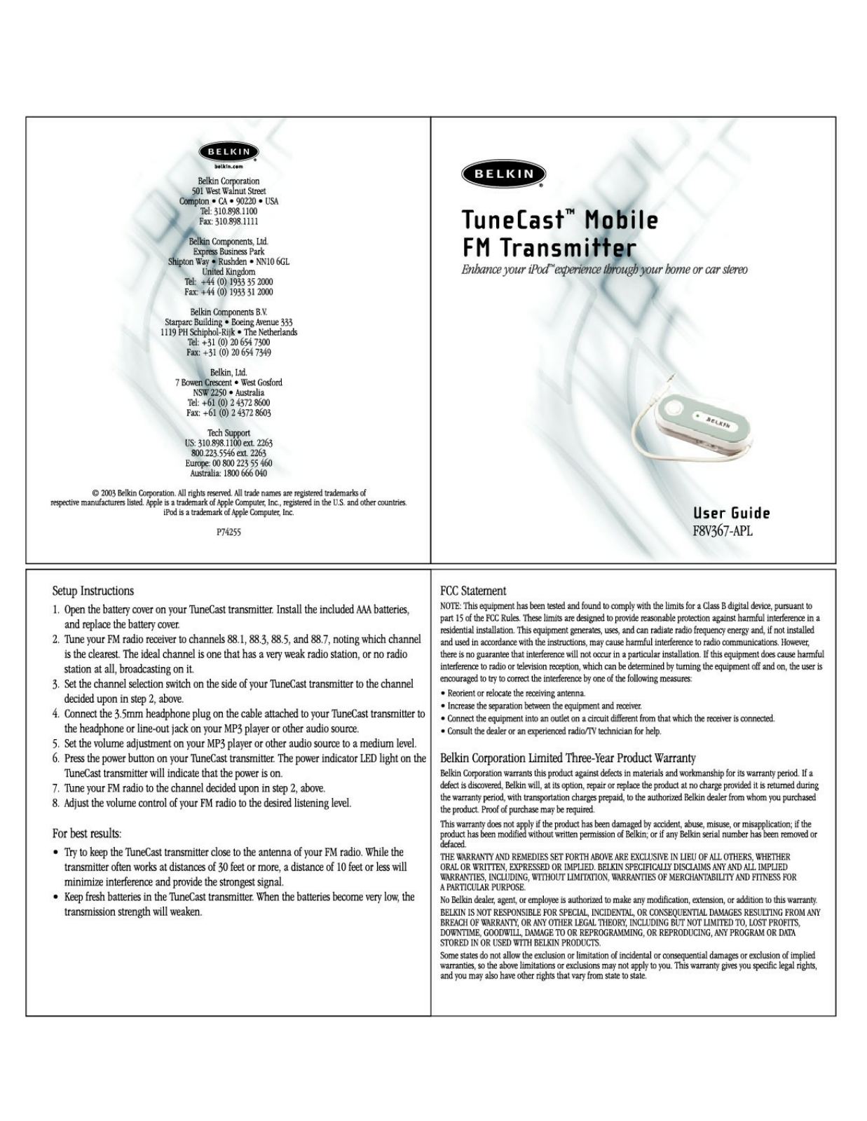 Belkin F8V367-APL User Manual