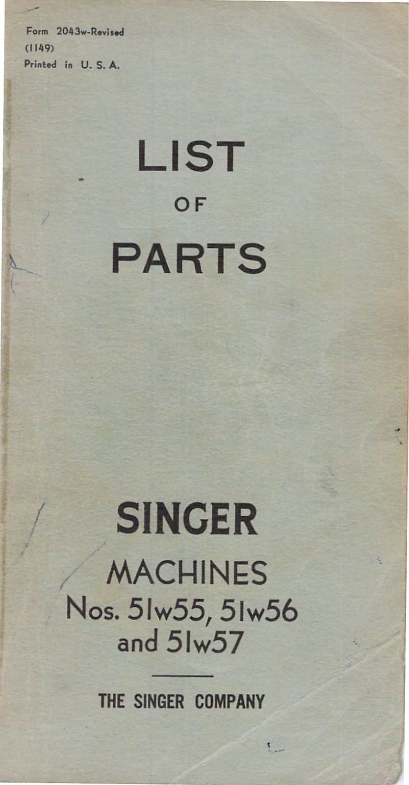 Singer 55W56 Parts Book