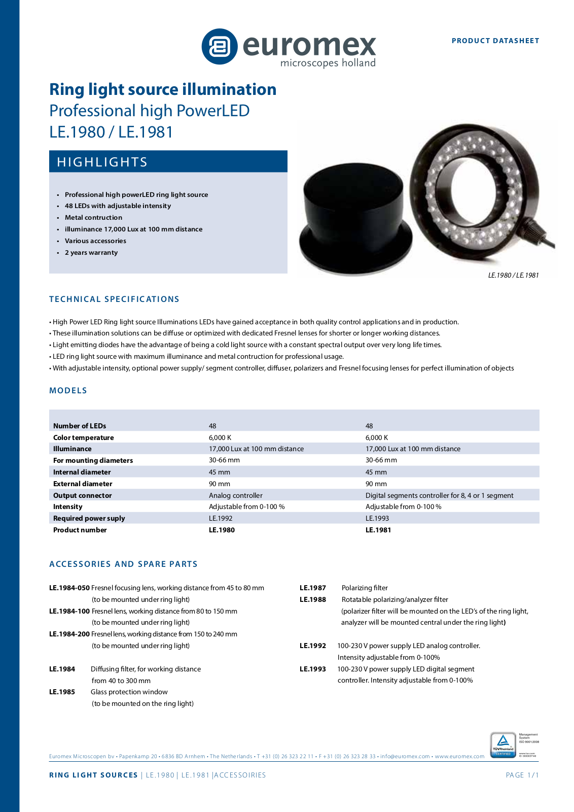 Euromex LE.1980, LE.1981 Data sheet - ManualMachine.com